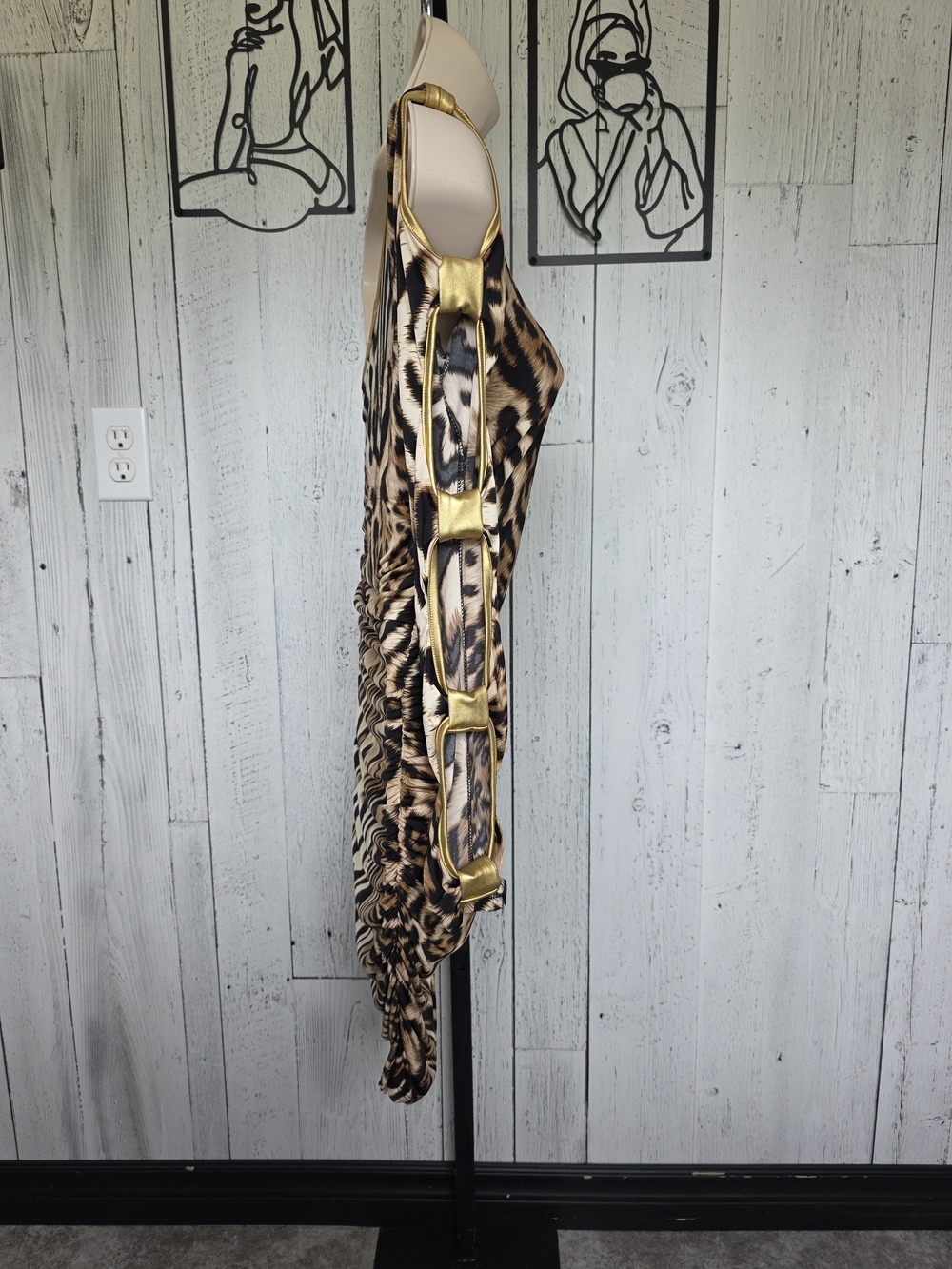 Cameo One Shoulder Animal Print Ruched Bodycon Dress Size Medium - Picture 4 of 11